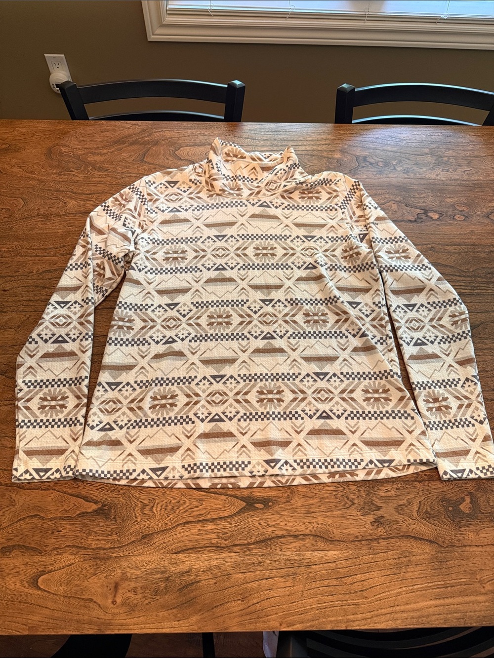Columbia Cream and Brown Aztec Turtleneck Sweater